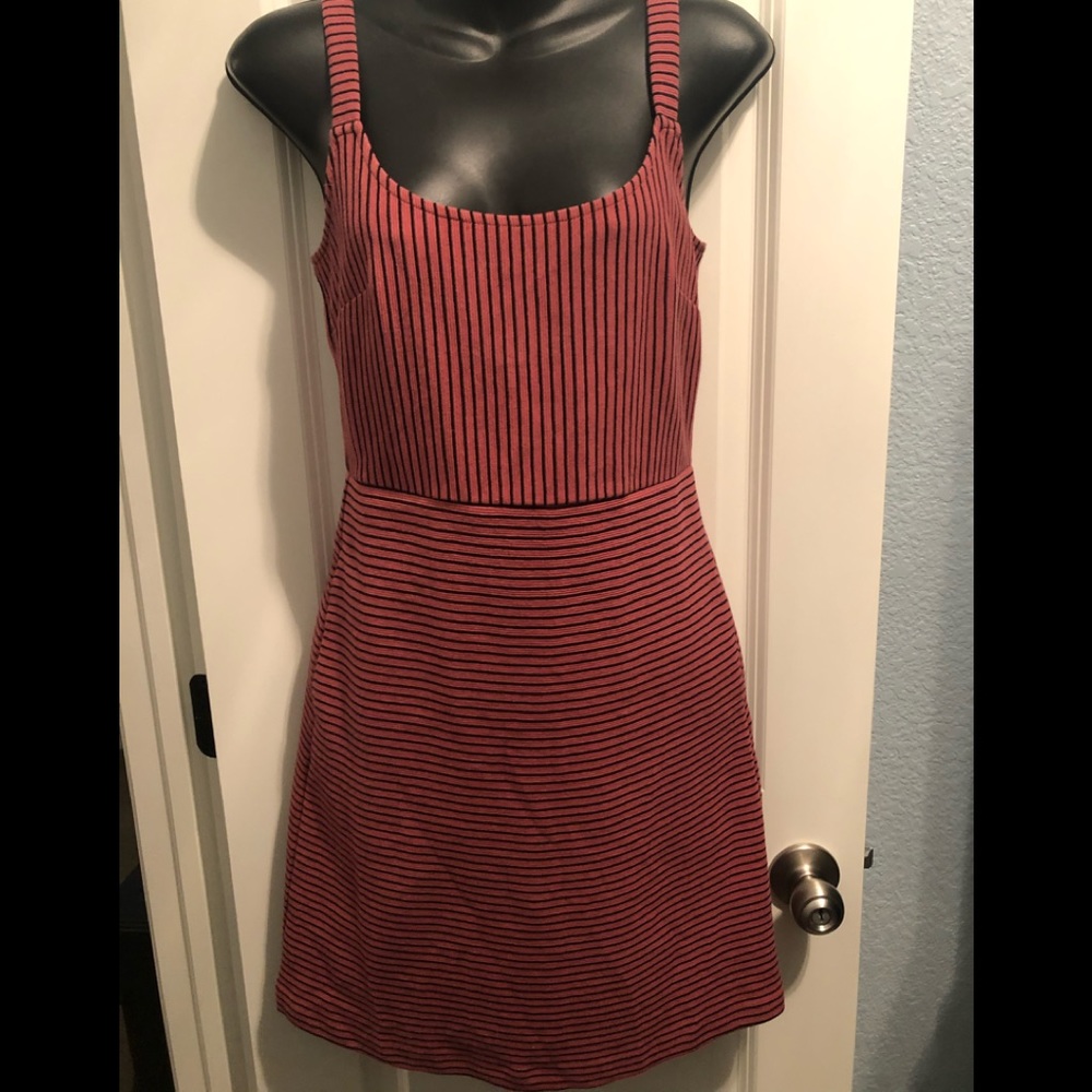 Loft Pink and black striped dress